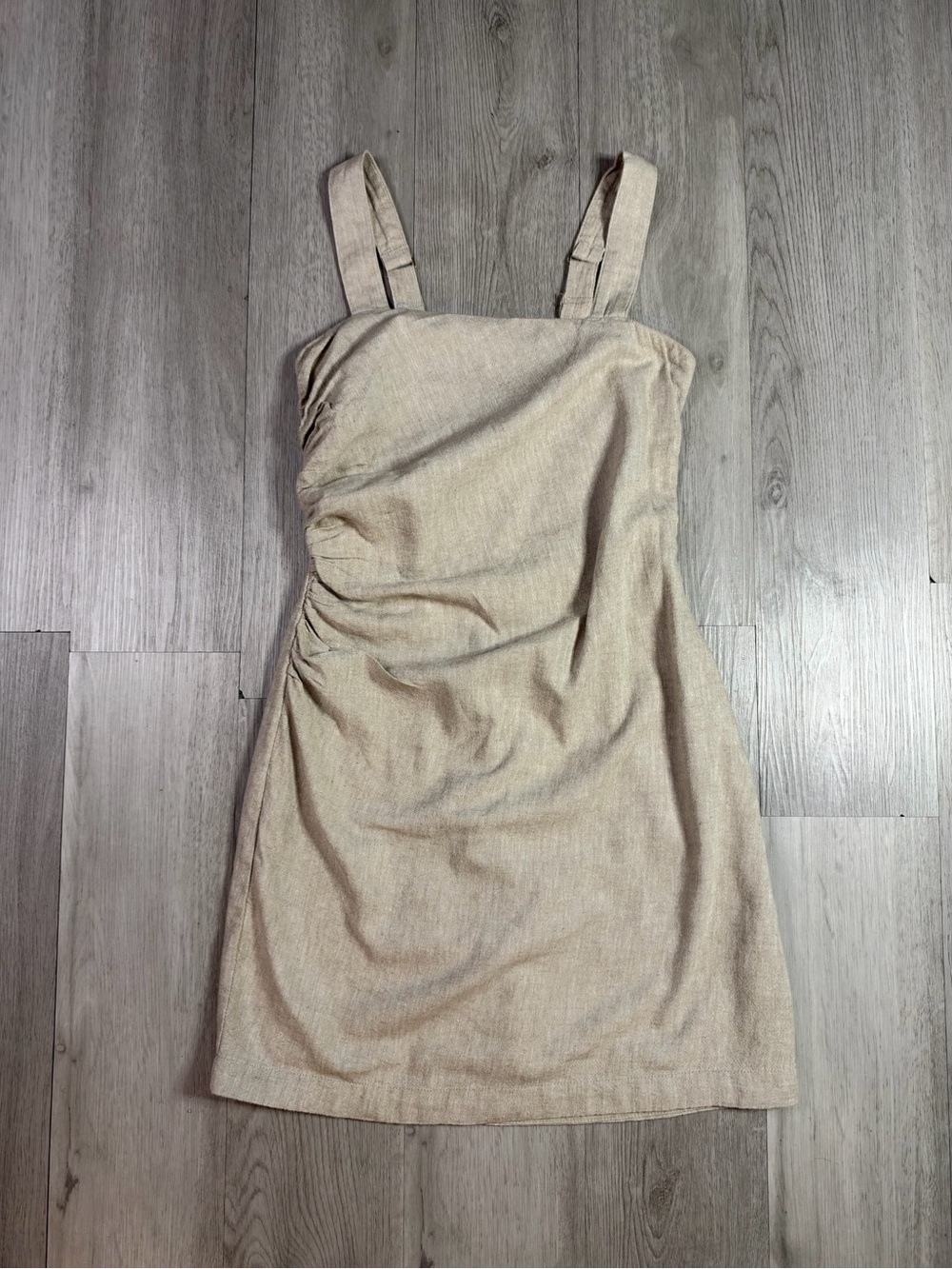 Abercrombie & Fitch Beige Linen Cotton Square Neck Smocked Mini Dress XST.